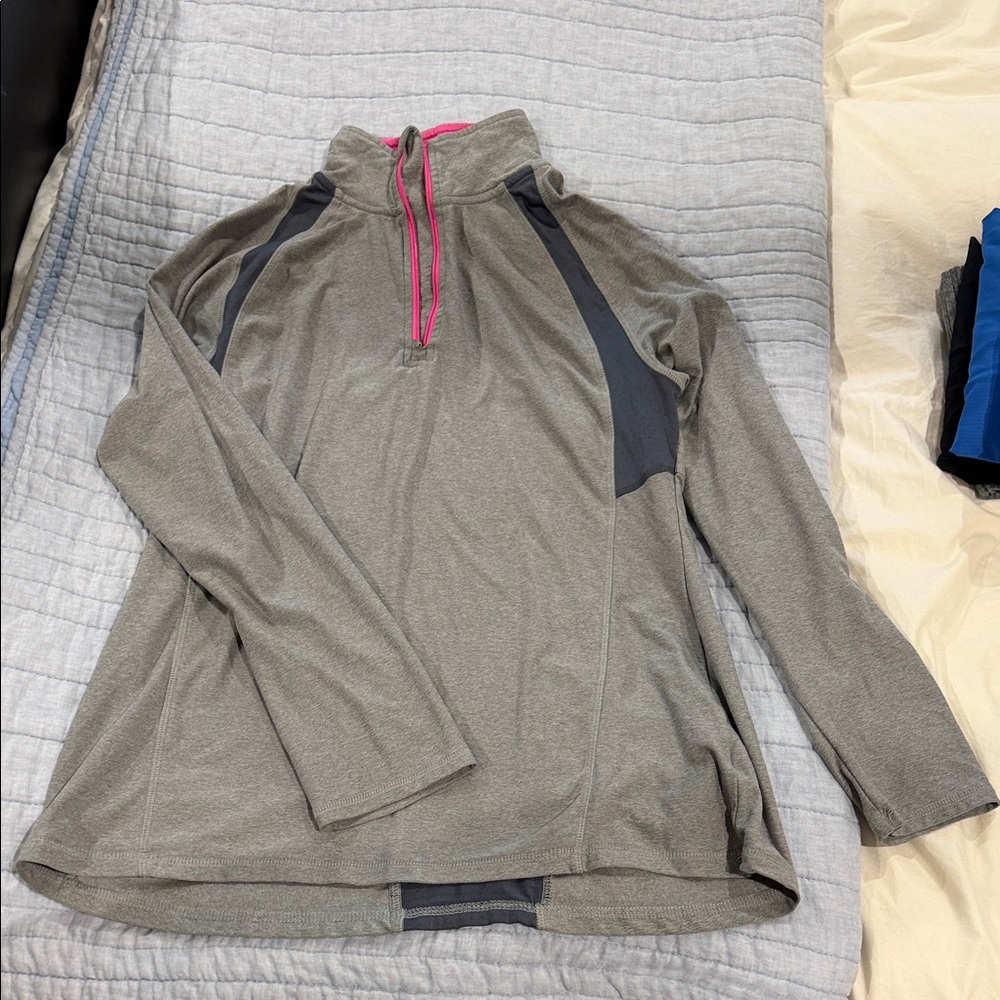 Gray Athletic Quarter-Zip Pullover with Pink Trim